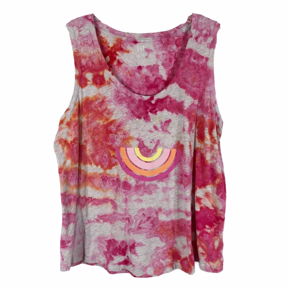 Gap XL Tank Top Handmade Tie‎ Dye Rainbow Pink Gray Sleeveless Summer Boho 1217